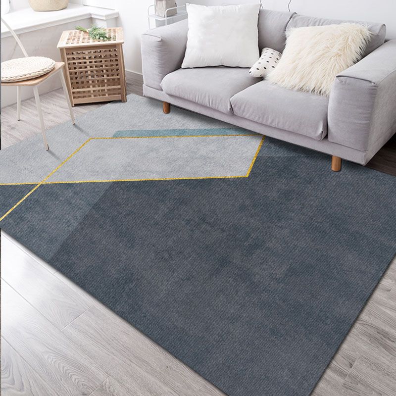 Blue Geometric Pattern Rug Modern Polyester Area Rug Non-Slip Backing Carpet for Living Room