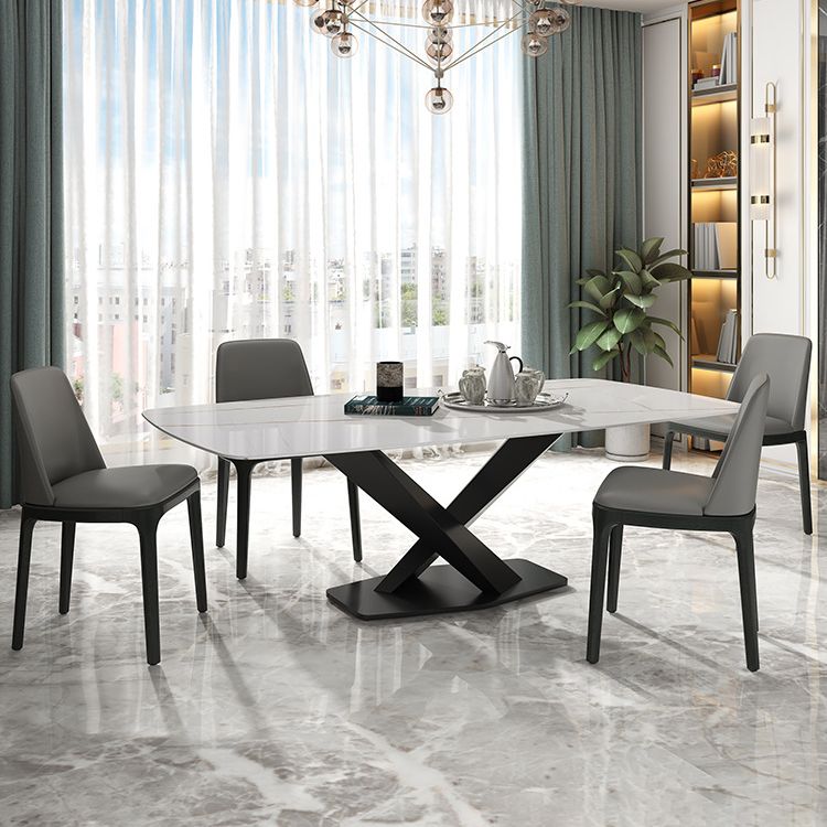 Mesa de comedor rectangular de lujo tradicional mesa de piedra sinterizada blanca con base de pedestal