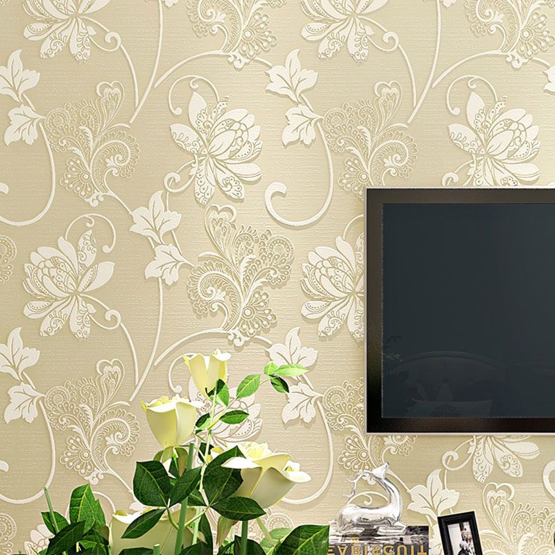 American Countryside Blossom Wallpaper in Beige Living Room Wallpaper, 20.5-inch x 33-foot