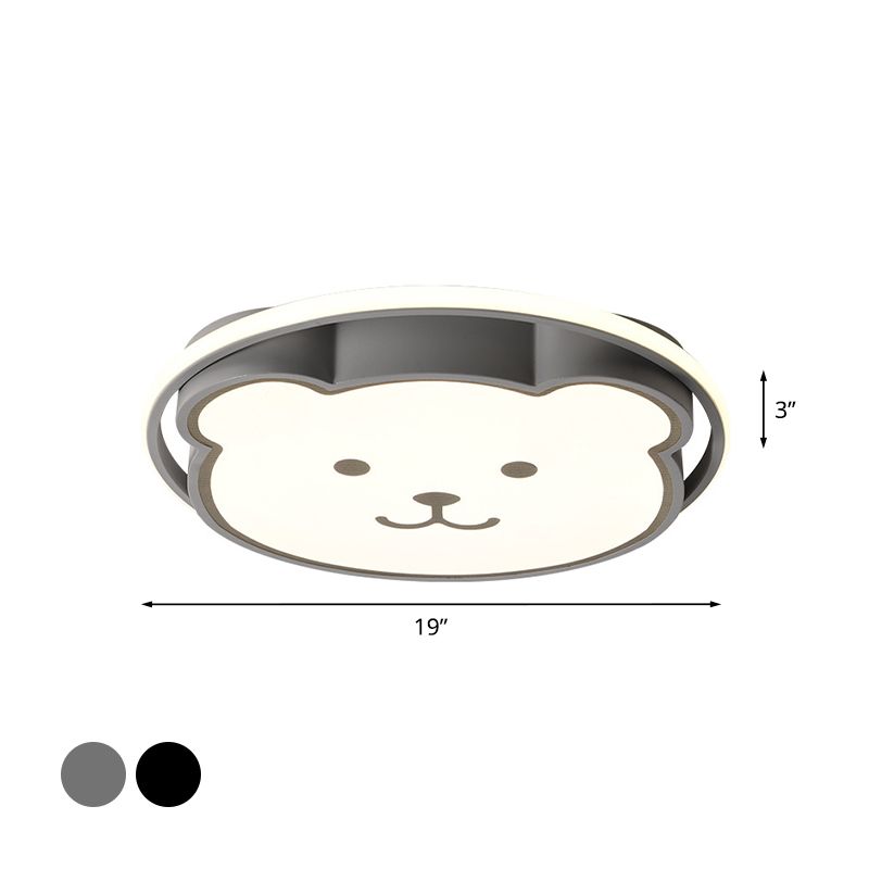 Bear Ceiling Fixture Cartoon Acrylic Led Gray/Black Flush Mount Lighting for Kids Bedroom