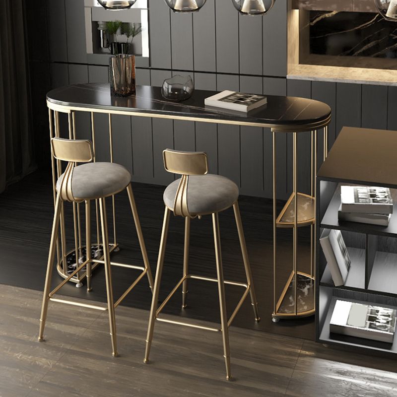 Light Luxury Oval Bar Table Stone Top Metal Pedestal Pub Table for Dining Room