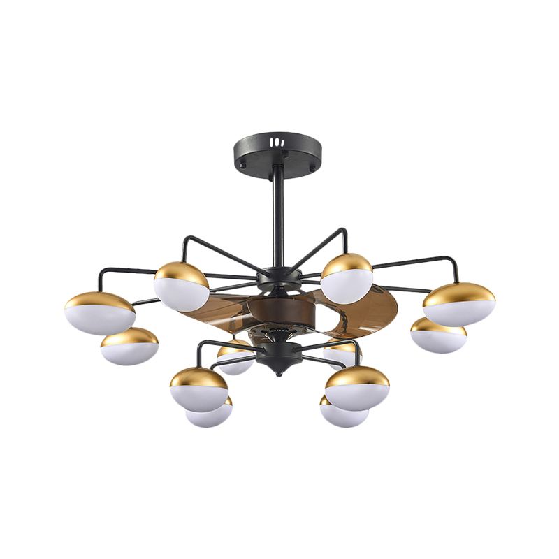 Schwarzer Eierform Hanging Lüfter Lampe Moderne 12 Köpfe Acryl-Halbmontage-Beleuchtung mit 3 braunen Klingen, 37,5 "W.