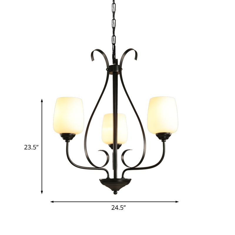 Crème glazen tulpen kroonluchter lamp vintage 3/6/8 bollen eetkamer hanger in zwart met regendruppel kooi