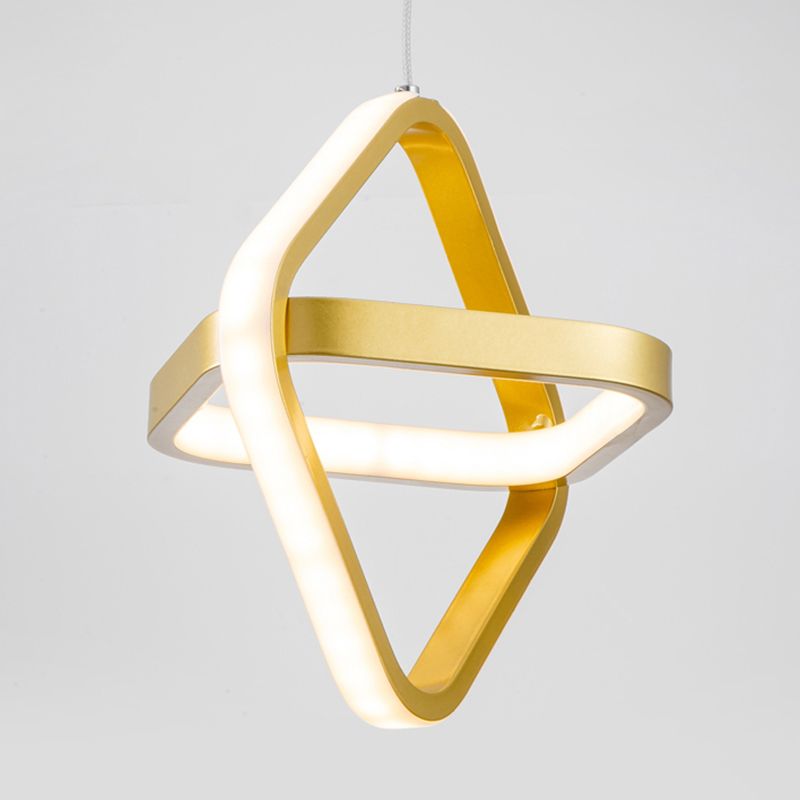 Golden Interlocking Pendant Light Fixture Simplicity 2-Light Metal Drop Lamp for Dining Room