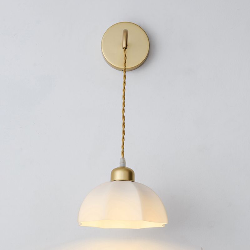 Modern Metal Wall Sconce Geometric Shape Wall Light with Glass Shade in Gold for Bedroom