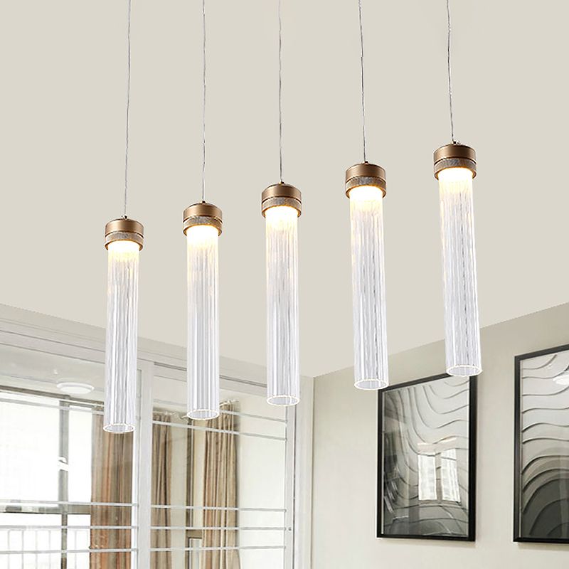 Tubulaire en verre transparent en verre pendant minimalisme minimalisme à 5 laiton de plafond en laiton
