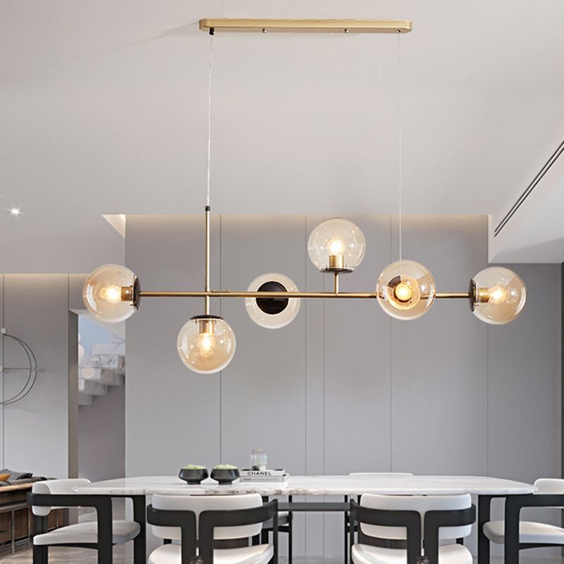Modern Island Light Multi Lights Island Hanging Light with Glass Shade for Living Room