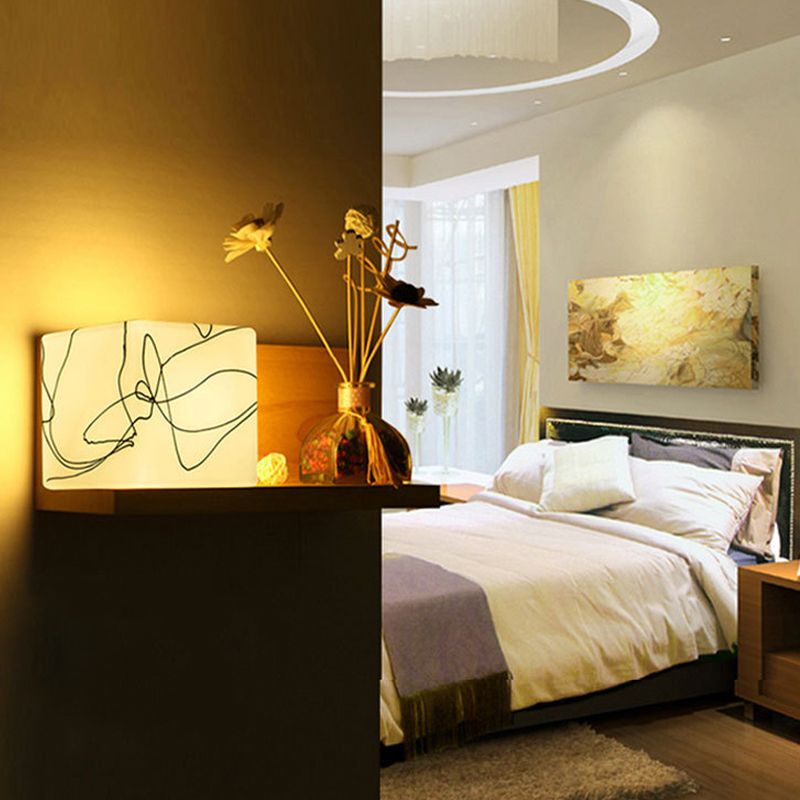 Contemporary Wall Light Fixture Wooden Wall Light Sconce with Glass Shade for Bedroom