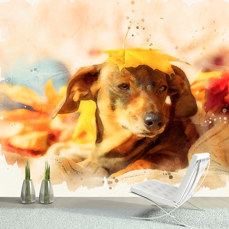 Puppy Dog Moisture Resistant Mural Wallpaper for Sleeping Room, Made to Measure