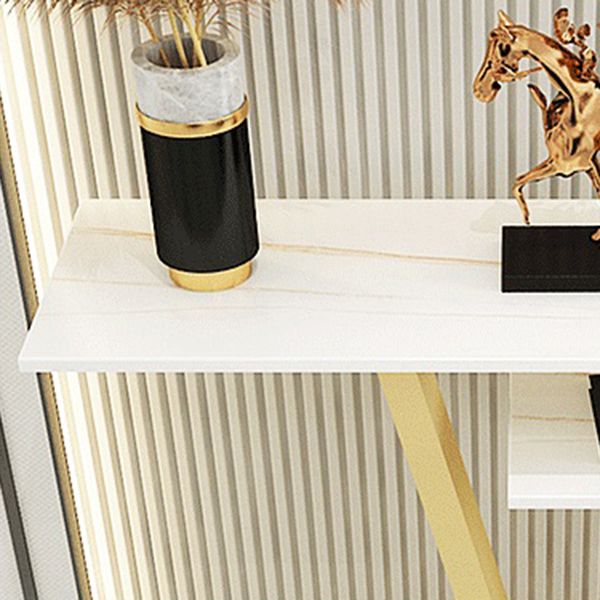 Contemporary Stone Console Sofa Table Rectangle End Table with Shelf for Hall