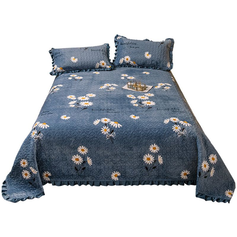 Flannel Bed Sheet Set Floral Pattern Ruffle Detailed Fade Resistant Bed Sheet