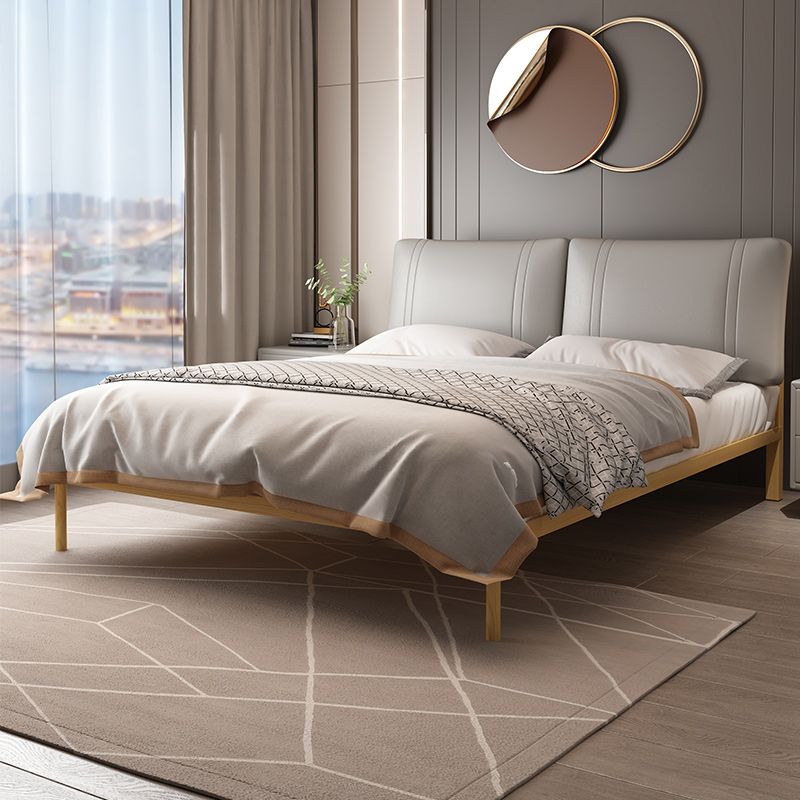 Glam Solid Color Platform Bed Metal Bed Frame with Headboard