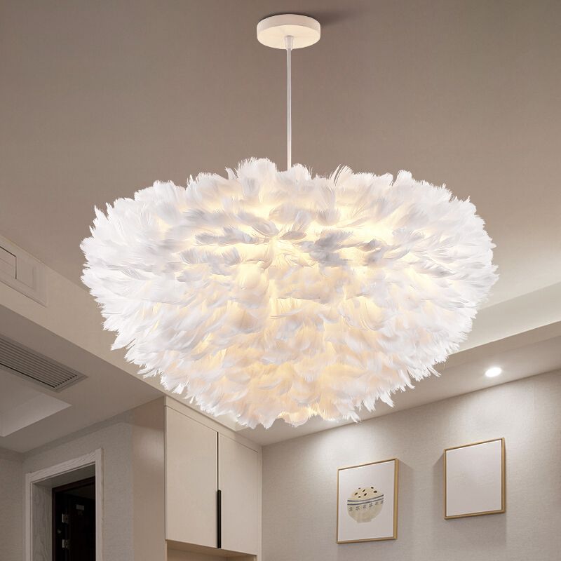 Nordic-Style Shaded Chandelier Pendant Light Feather Bedroom Pendant Lighting Fixture