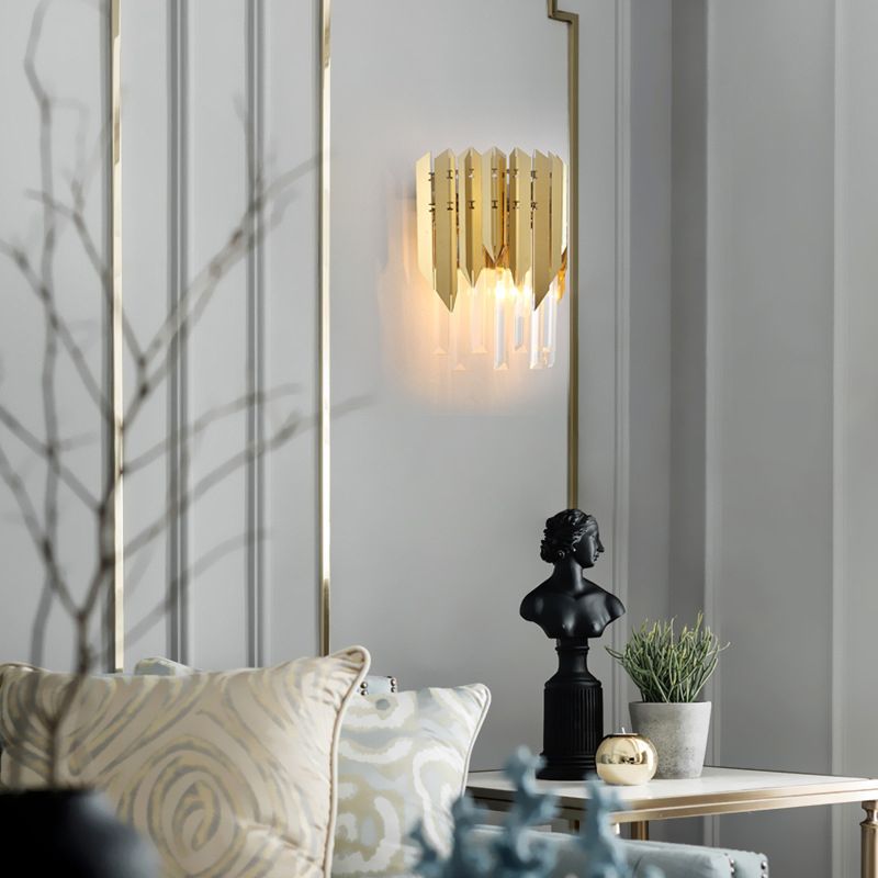 Modern Style Wall Light Gold 14" High Wall Sconce with Crystal for Living Room