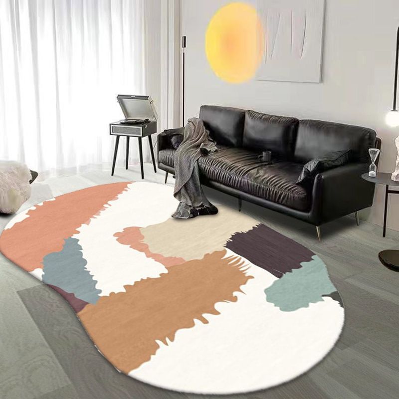 White Casual Rug Polyester Line Rug Non-Slip Backing Rug for Drawing Room