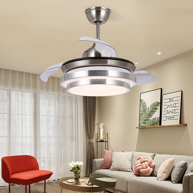 Moderner kaskadierter Kreis halb Flushman 36 "breit LED Metallic Anhänger Deckenventilator Licht in Nickel, 3 Klingen