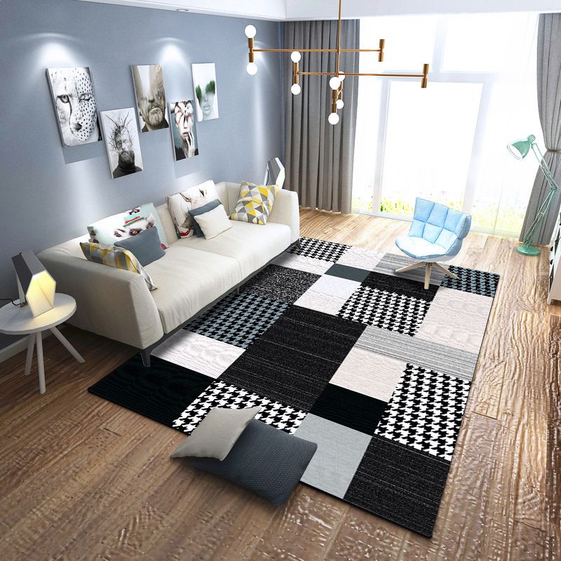 Multi Color Geometric Shapes Rug Polypropylene Contemporary Rug Pet Friendly Washable Anti-Slip Backing Rug for Living Room