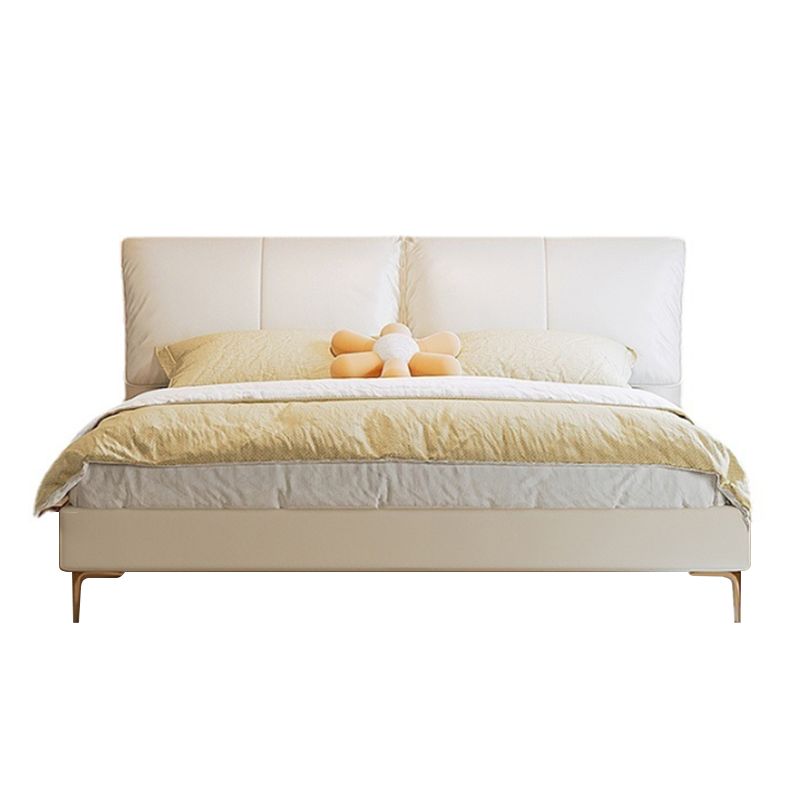 Glam Cream Bed Frame Genuine Leather Upholstered Standard Bed with Storage
