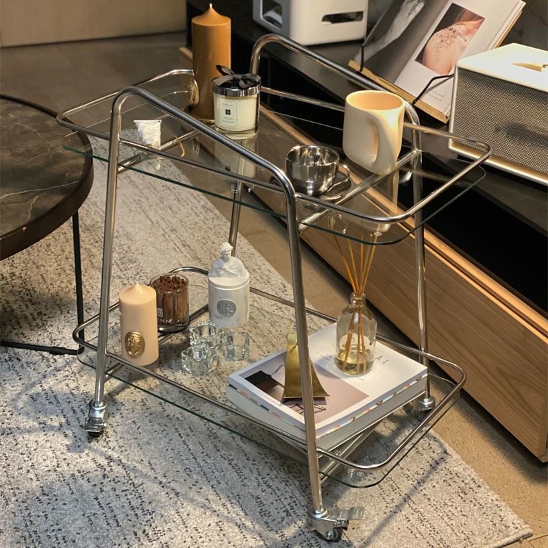 Contemporary Double Tier Rectangular with Storage Glass End Table
