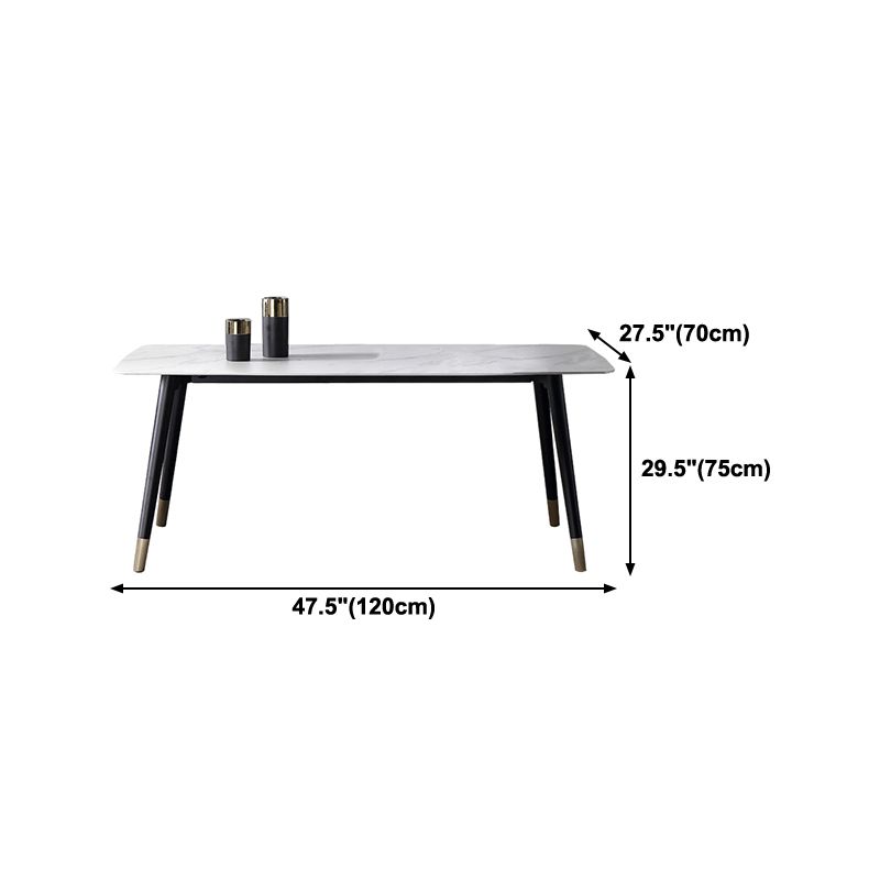 Mesa de comedor de lujo tradicional rectangular de piedra sinterizada mesa de comedor de 4 patas con marco negro
