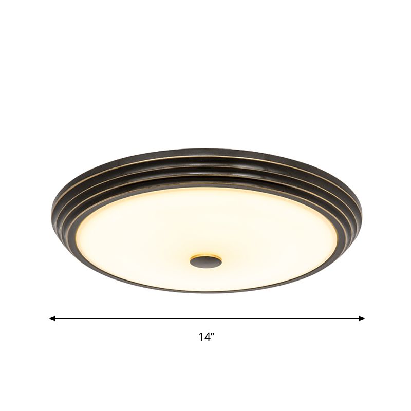Illuminazione da soffitto a LED in vetro opale circolare in stile country, colore nero, larghezza 14"/15"/19"