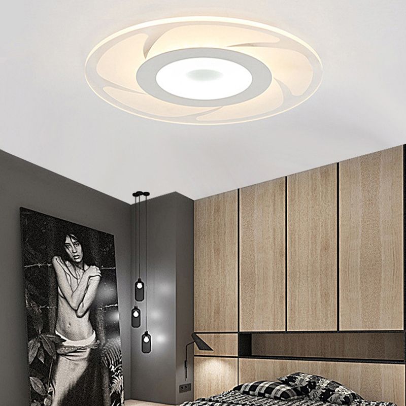 Super Thin Acrylic Windmill Flush Lamp Modern Style LED White Ceiling Mount Light in White/Warm/Inner Warm Outer White Light