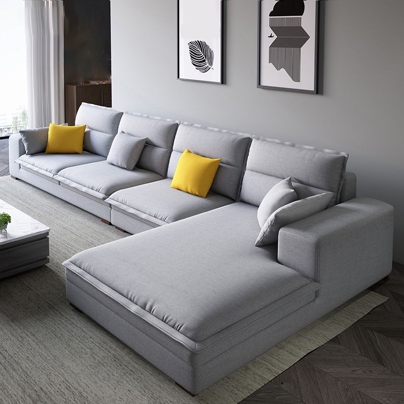 Contemporary Sectional with Pillow Top Arms for 4 People Stationary Sofa