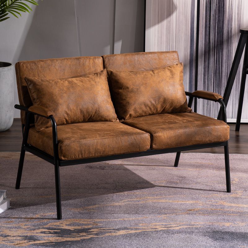 Sofá de lino industrial negro con almohadas de altavoces 29.53 "Sofá de brazo cuadrado alto