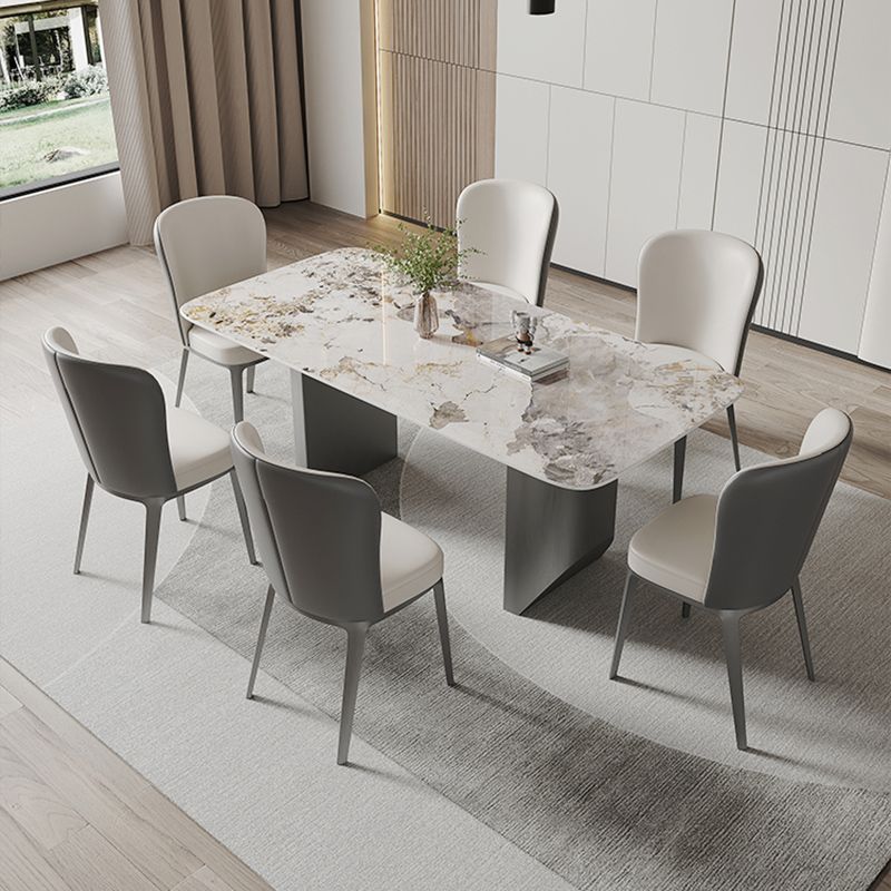 Contemporary Dining Set 1/5/7 Pcs Sintered Stone Dining Table with Upholstered Chairs