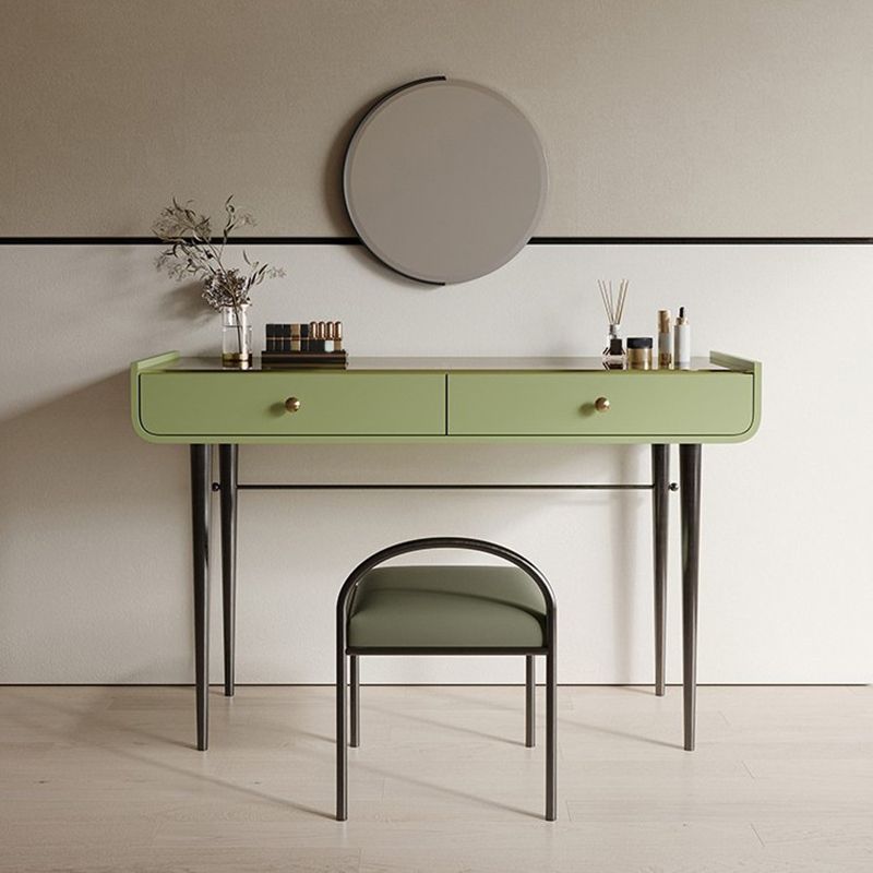 16.53" Wide Glass Makeup Counter Green Vanity Tables with 2 Storage Drawers