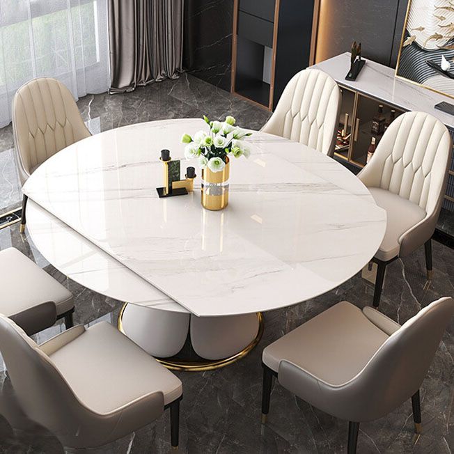 Glam Leather Dinette Set 1/2/5/7 Pieces Scalable Dining Table Set with Sintered Stone Top