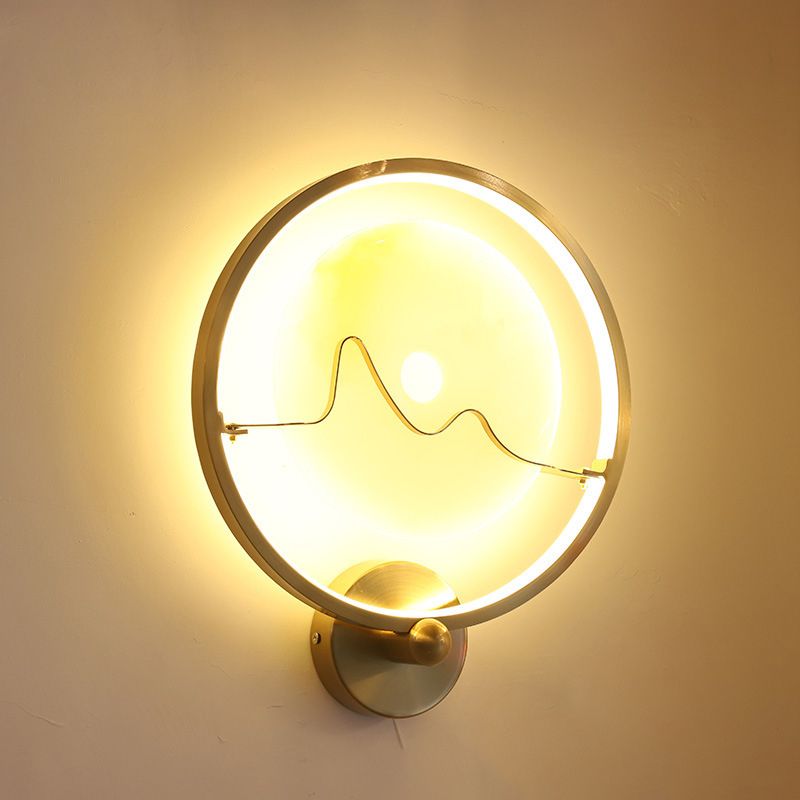 Contemporary Jade Clothing Sconce Lighting Stone LED Corridor Wall Mount Lamp with Gold Ring