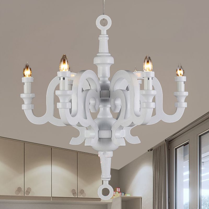 Traditionalistische kandelaar kroonluchter 6 koppen houten plafond hanglamp in wit voor woonkamer