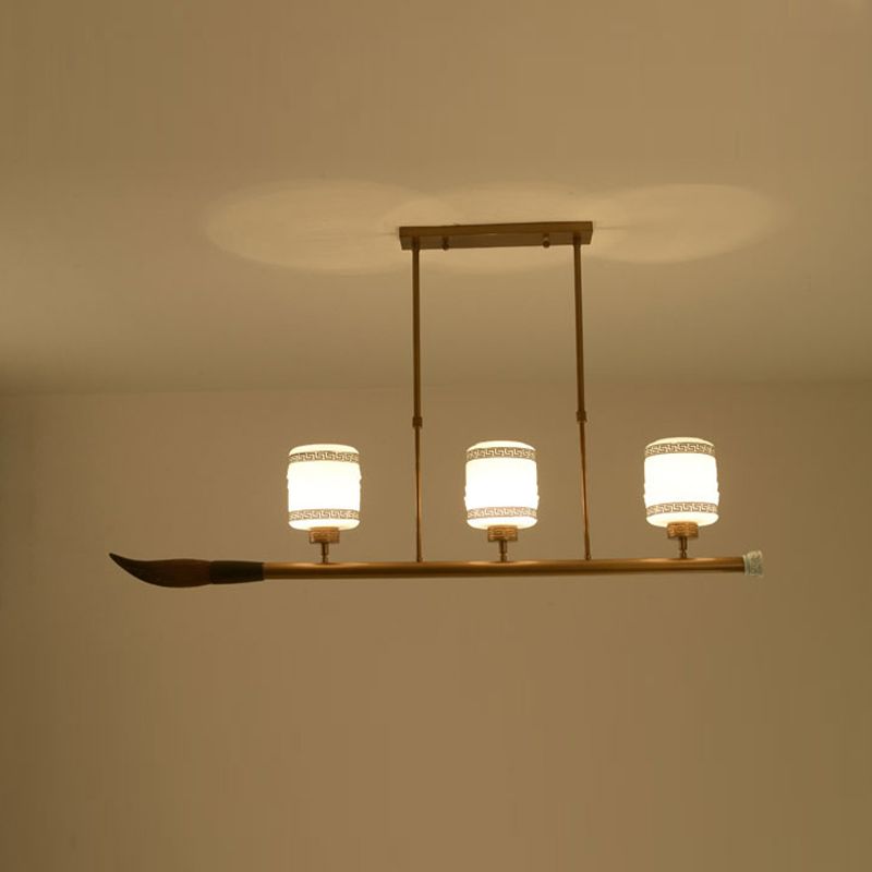 3-Light Island Lighting Fixtures Modern Restaurant Suspension Lamp with White Glass Shade