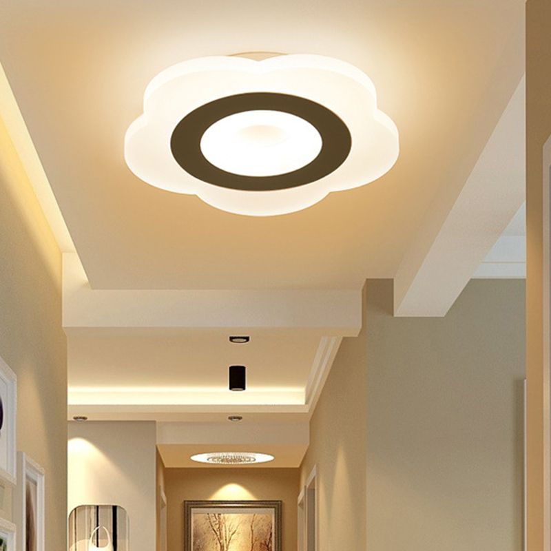 Ultrathin Hallway LED Ceiling Lamp Simplicity White Small Flush Mount Light with Floral/Square/Triangle Acrylic Shade