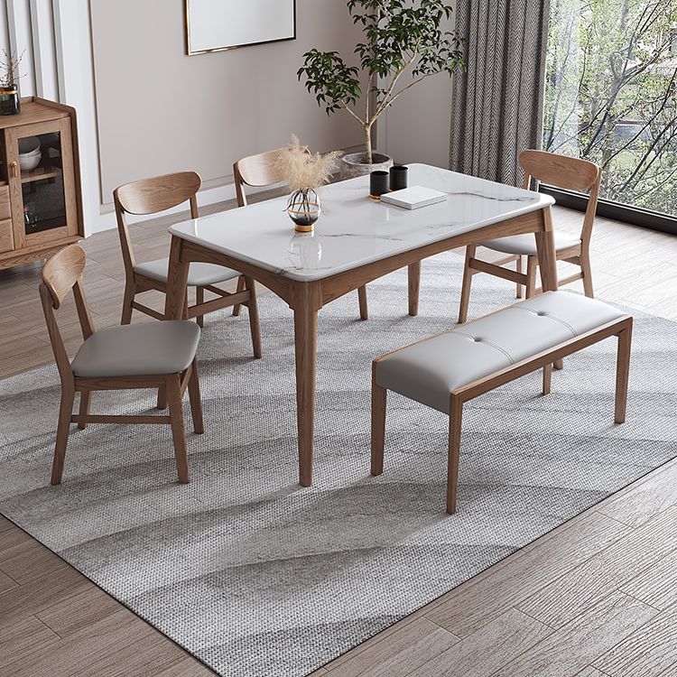 Rectangle 4 Legs Table Mid-Century Modern White Top Fixed Table