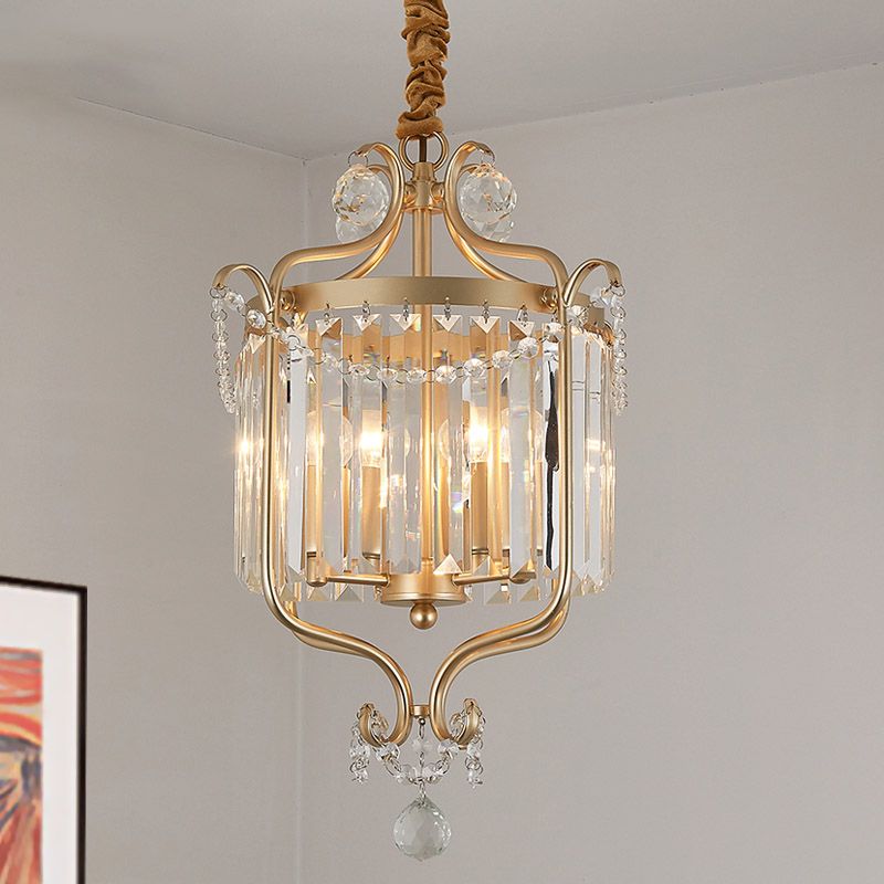 Gold 3 Lights Chandelier Lamp Simple Crystal Candle-Style Pendant Light Fixture for Living Room