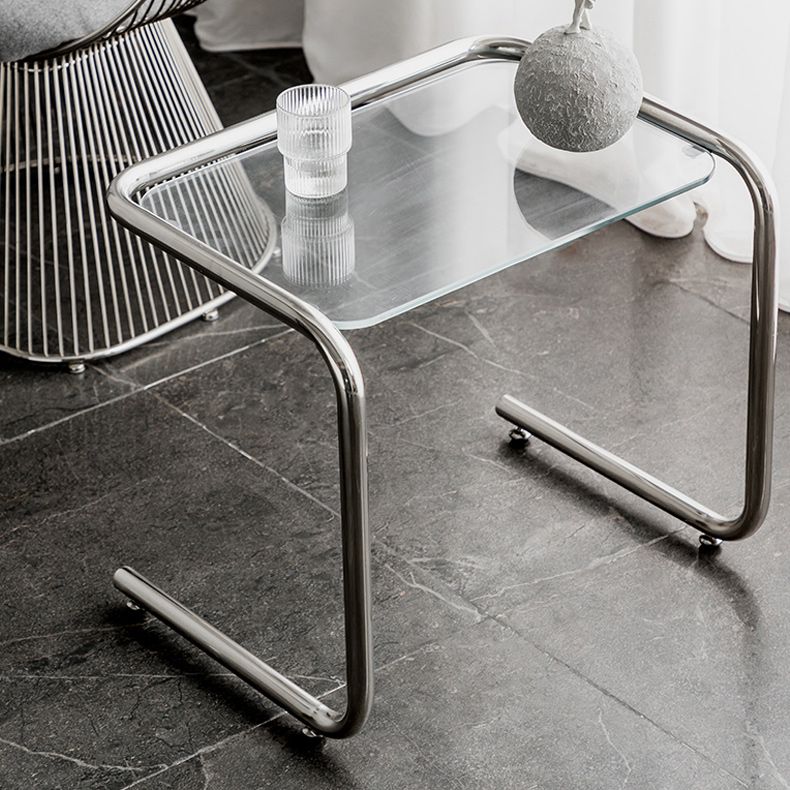 Modernistic Glass Top Corner Table Metal C Side Table for Living Room