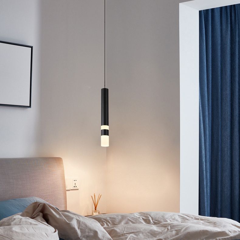 Acrylic Black LED Pendant Light in Modern Style Aluminium Cylindroid Hanging Lamp for Bedroom