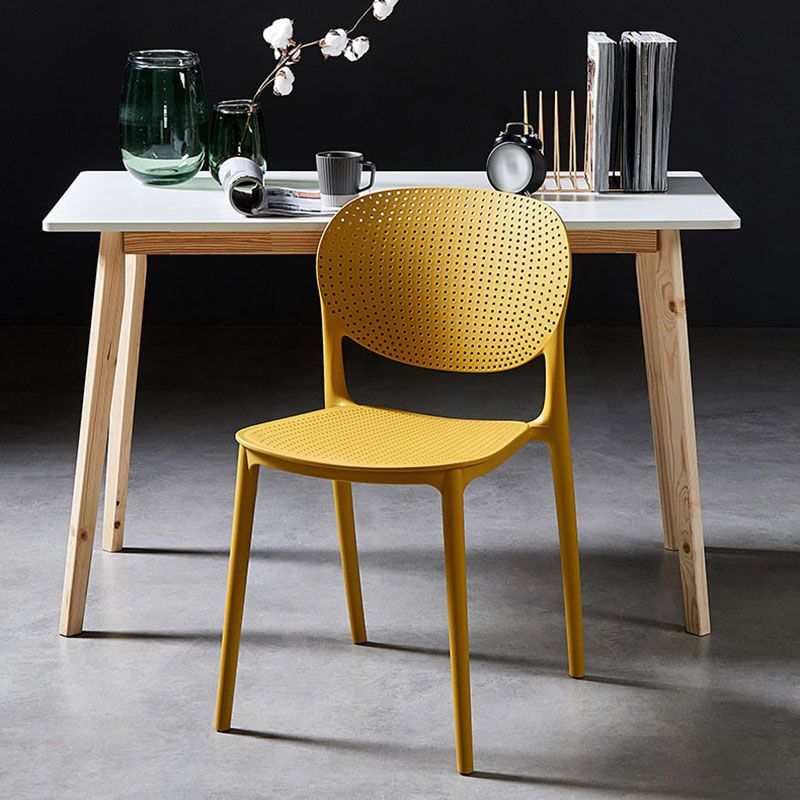 Silla lateral de comedor de cocina escandinava de plástico, silla con respaldo abierto