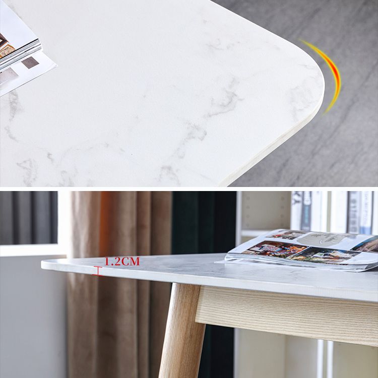 Mesa de comedor contemporánea rectángulo Mesa de piedra sinterizada blanca con base de madera maciza de cenizas