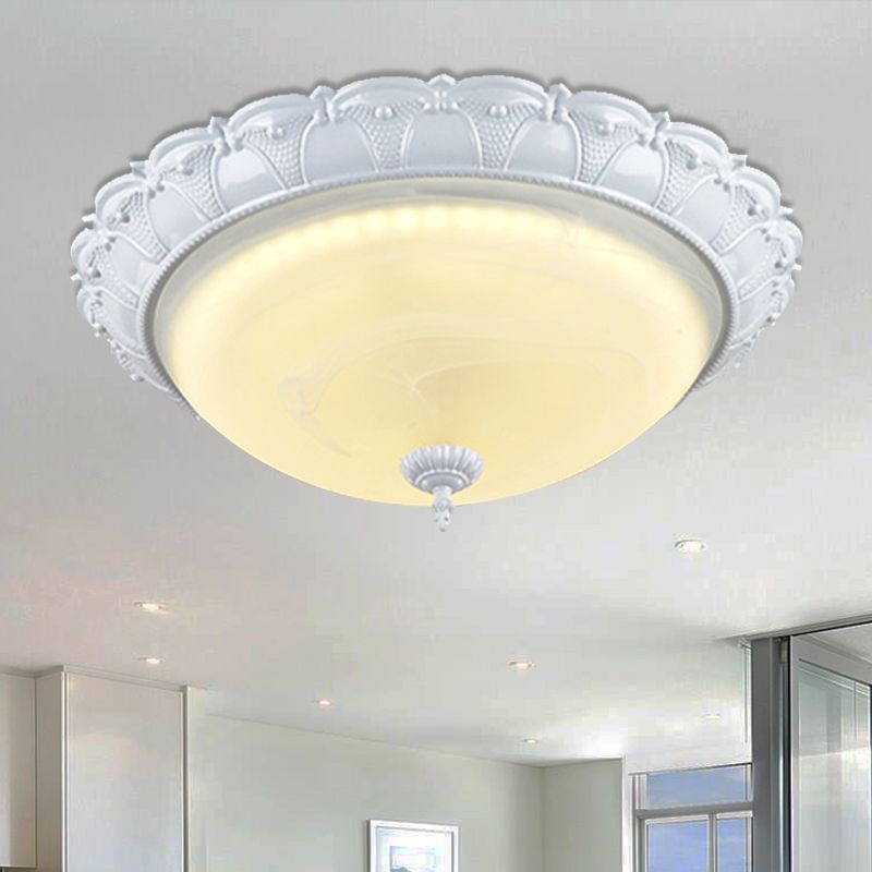 16"/19.5" W Dome Shape Hallway Ceiling Flush Vintage Frosted Glass White/Brass LED Flush Mount Lighting in Warm/White Light