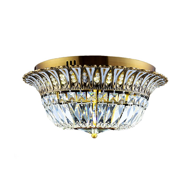 Flared Shade Living Room Flushmount Modern Clear Crystal LED Gold Finish Flush Light Fixture