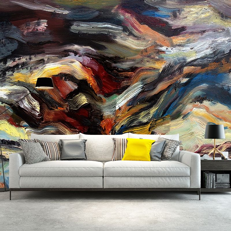 Abstract Brush Stroke Mural Wallpaper Modern Non-Woven Fabric Wall Art in Black-Brown