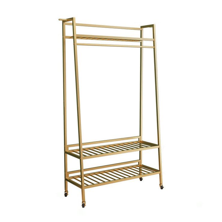 Contemporary Style Open Armoire Gold Metal Armoire with Clothing Rod