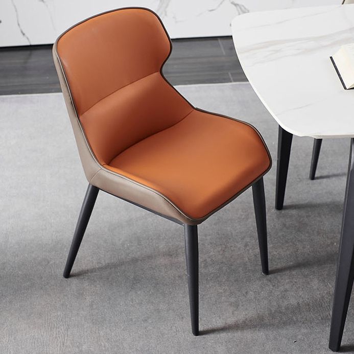 Industrial Low Back Dining Chairs Faux Leather Armless Side Chair