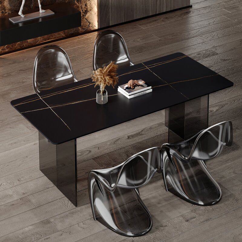 Rectangle Transparent Base Dining Table Modern Stone Double Pedestal Table