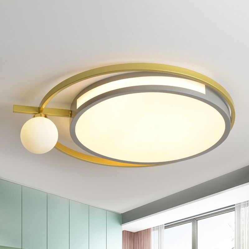 LED Round Flush Lighting with Globe Shade Nordic Acrylic Led Flushmount Light in Black/Grey