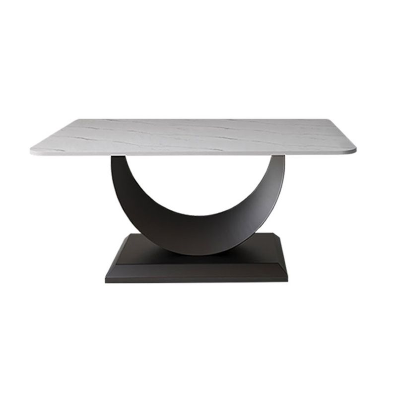 Glam Stone Coffee Table with Steel Pedestal Base and Rectangle Top