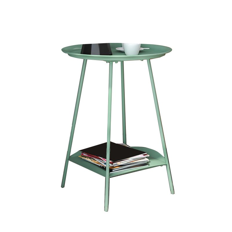 Metal Tray Top Side End Table 4 Legs Double Tier Corner Table
